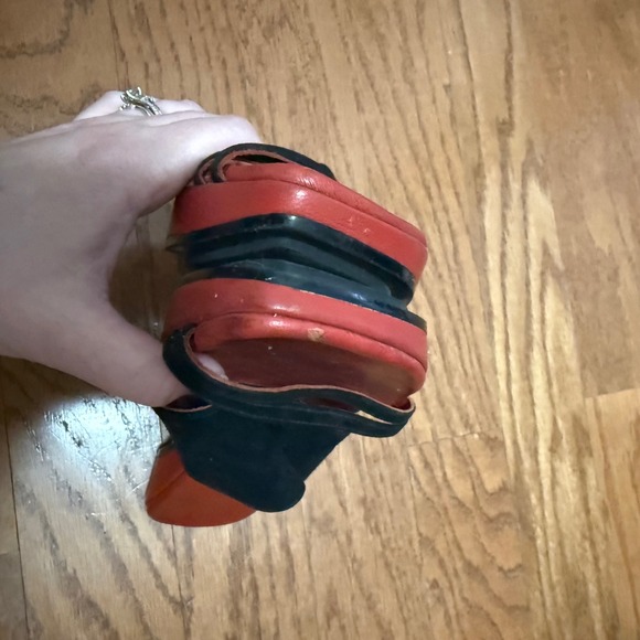 Stephane Kelian Red Black Suede Strap Slip On Wedge‎ Sandals Minimalist Shoes - Picture 7 of 12